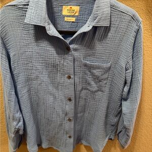 Marine Layer women’s Jane double Light Blue Textured Button-Up Shirt XS gauze